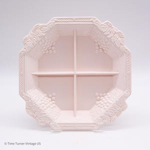 Vintage Jeannette Shell Pink "Vineyard" Divided Relish Tray | Pink Milk Glass | MCM Serving Dish