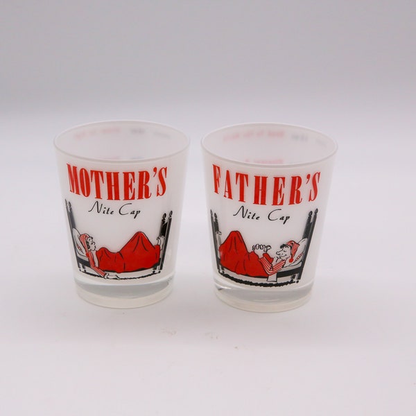 Vintage Mother's / Father's Nite Cap Double Old Fashion Glasses | Novelty Barcart | Humorous Barware| Retro Cocktail Glasses| Mid Century