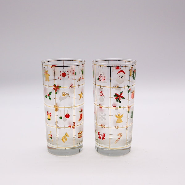 Vintage Culver LTD "Christmas Potpourri" Highball Glasses | Holiday Cocktail Glasses| Christmas Barware| Festive Entertaining