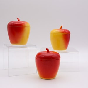 Vintage Apple Shaped Glass Lidded Jam or Jelly Jar by Hazel Atlas; Kix Promotional; Sold Individually and In Sets