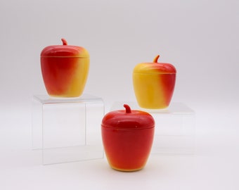 Vintage Apple Shaped Glass Lidded Jam or Jelly Jar by Hazel Atlas; Kix Promotional; Sold Individually and In Sets