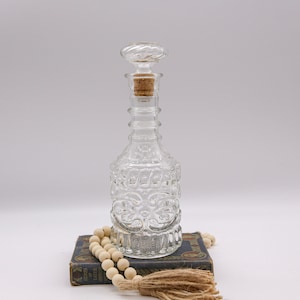Vintage MCM 1968 Jim Beam Bonded Clear Glass Scroll Whiskey Decanter | Mid Century Bourbon Bottle | Retro Liquor Bottle | Bourbon Decanter