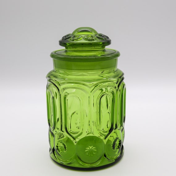 Vintag LE Smith Glass Green Moon & Stars Large Lidded - Etsy
