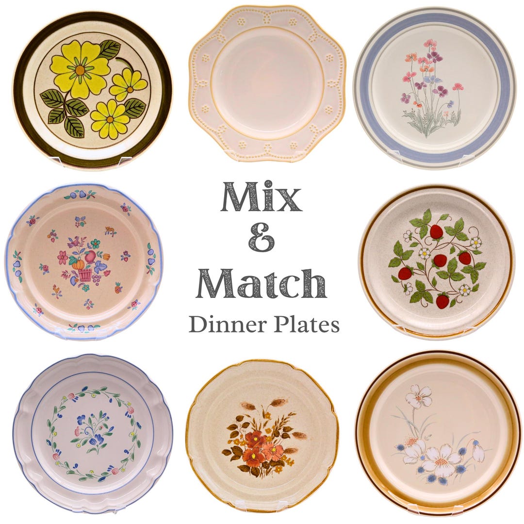 Mismatched Tableware Vintage Mix and Match Stoneware Dinner Plates | 1970's Retro Mismatched ...