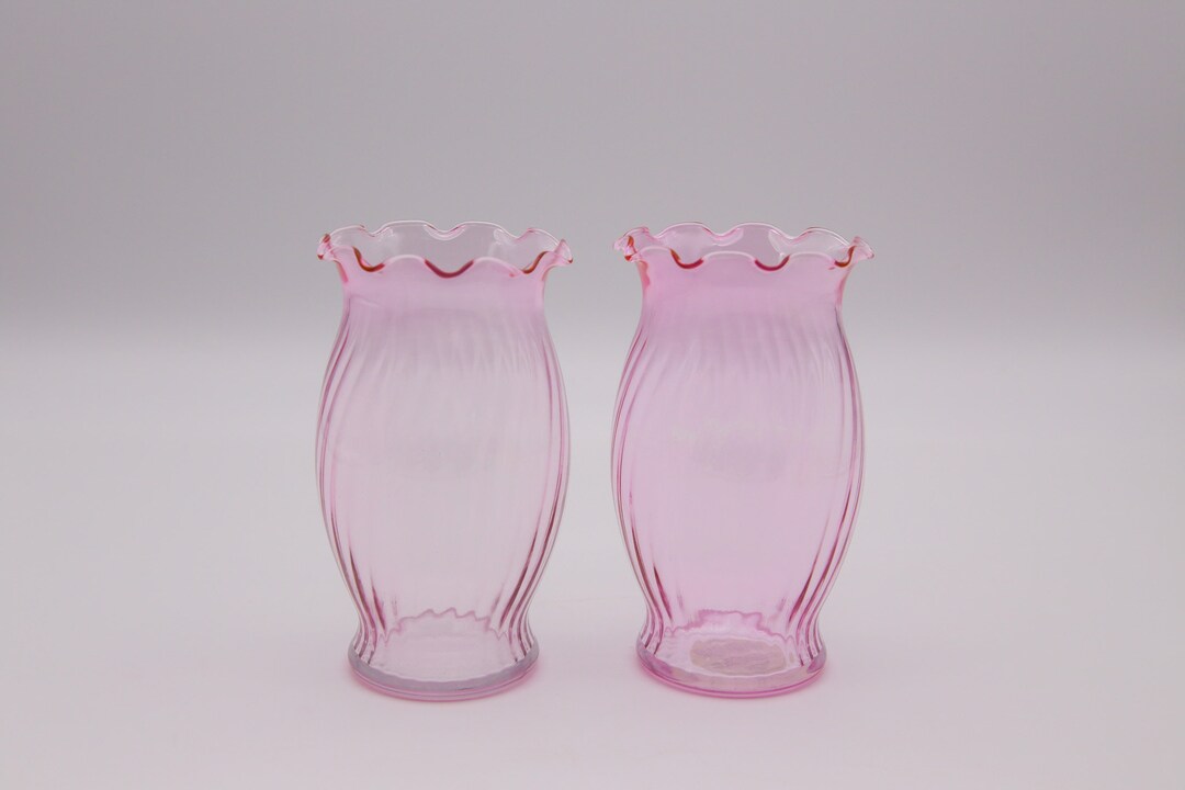 Vintage Indiana Glass Rose Pink Glass Ruffle Edge Swirl Vasespink