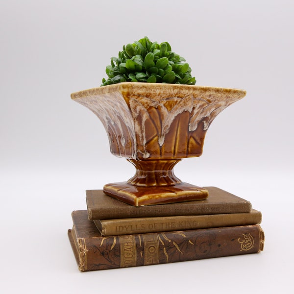 Vintage MCM Square Brown Drip Glaze Roseville RRP Co USA Pedestal Ceramic Indoor Outdoor Planter for Houseplants or Succulents