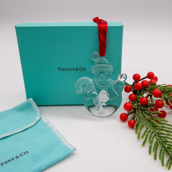 Beautiful Tiffany & Co. Crystal Snowman Ornament in Original Box 