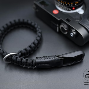 PREMIUM Wrist Paracord Braided ALL BLACK HandMade Leather Camera Strap Peak Design Quick Release