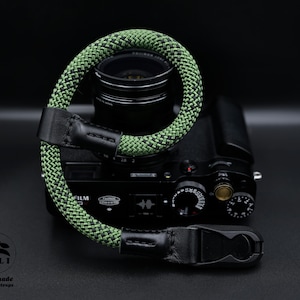 NEW DESIGN Wrist Army Green Rope Black Leather Design HandMade Sturdy High Quality Camera Strap