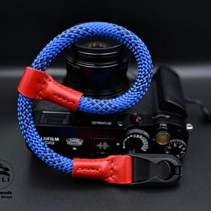 NEW DESIGN Wrist Blue Rope Red Leather Peak Design HandMade Sturdy High Quality Rope Camera Strap