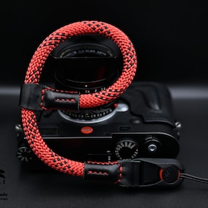 NEW DESIGN Wrist Red Rope BLACK Leather Peak Design HandMade Sturdy High Quality Rope Camera Strap