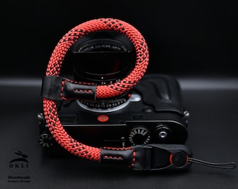 NEW DESIGN Wrist Red Rope BLACK Leather Peak Design HandMade Sturdy High Quality Rope Camera Strap