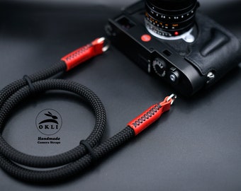 NEW DESIGN Camera Strap Black & Red Peak Design HandMade Custom High Quality Rope Genuine Leather Neck/Shoulder Camera Strap