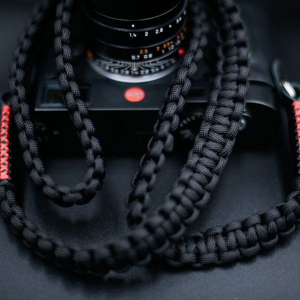 PREMIUM Paracord Braided Black HandMade Genuine Leather Camera Strap Quick Release Peak Design