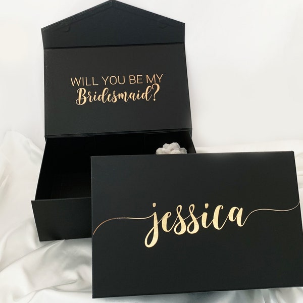 Bridesmaid Proposal Box Black Empty, Magnetic Gift Box with Lid, Maid of Honor Personalized Gift, Keepsake Box Customized, Gift Box Wedding