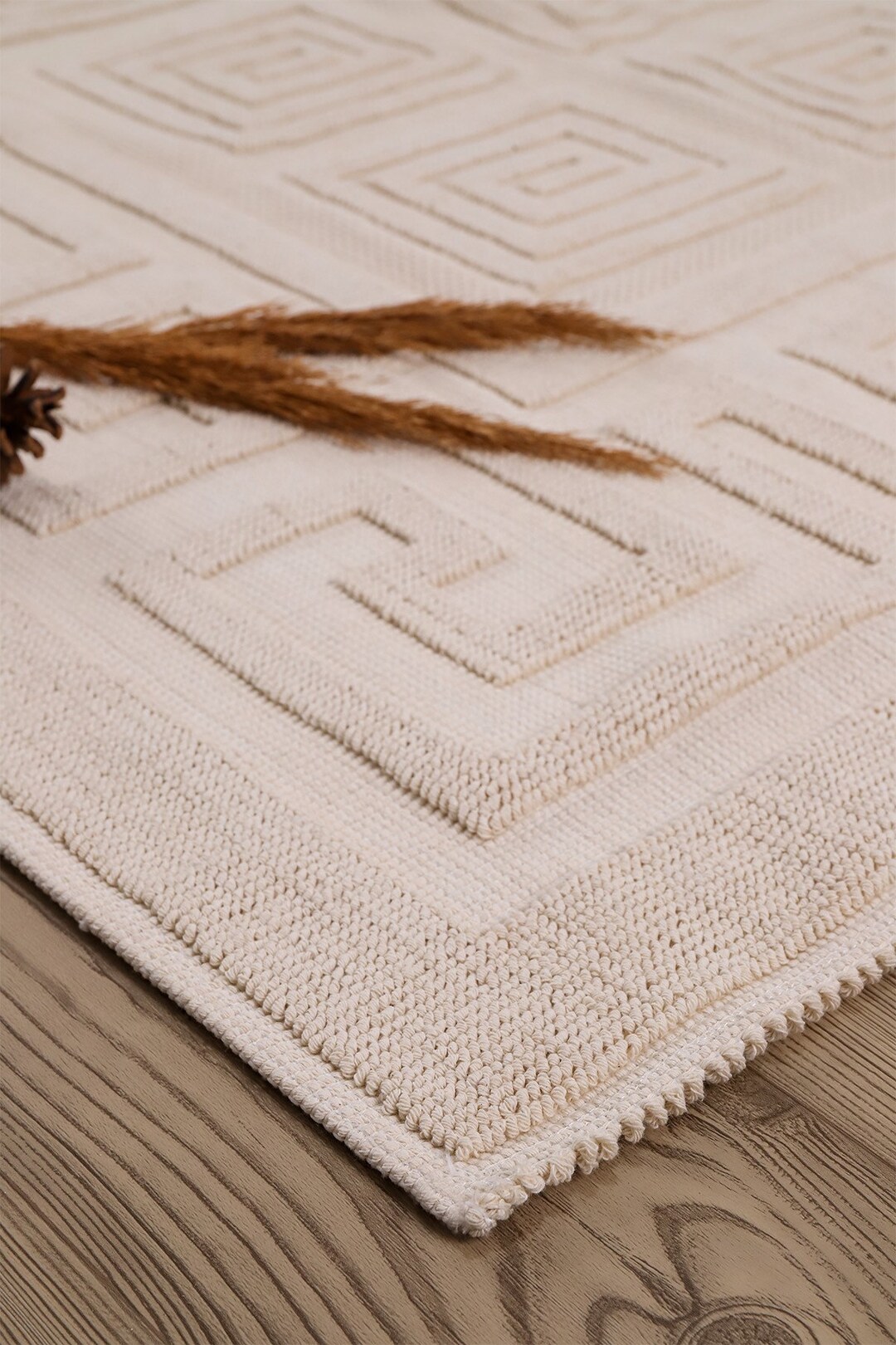 Natural Cotton Mediterranean Bath Mat Anti Slip Recycled Cotton Bath