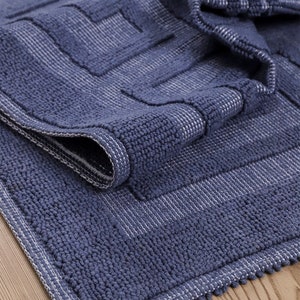 Natural Cotton Mediterranean Bath Mat Anti Slip Recycled Cotton bath Mat washable cotton rug turkish rug kitchen rug cotton area rug Navy Blue