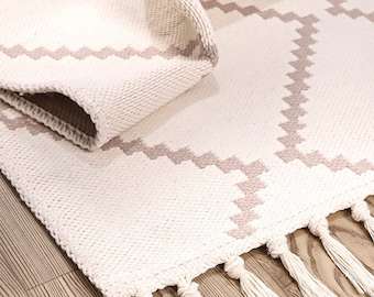 Anti Slip Bath Mat / Cotton Runner Rug / Handmade Rugs / Block Print Dhurrie / Recycled Cotton Carpet / Cotton Rug / Area Rug / Floor Rug/