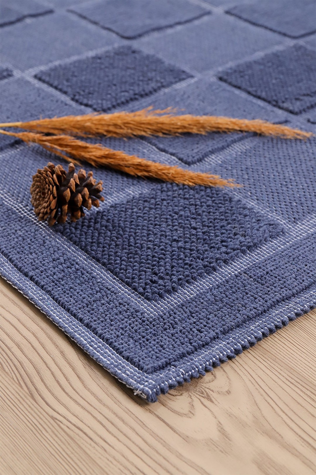 Natural Cotton Mediterranean Bath Mat Anti Slip Recycled Cotton Bath