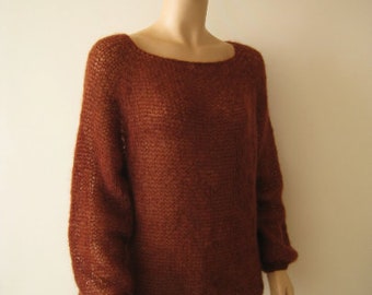 Ready to ship! New Sweater Hand Knitted BROWN Italy Kid Mohair S, M, L one size