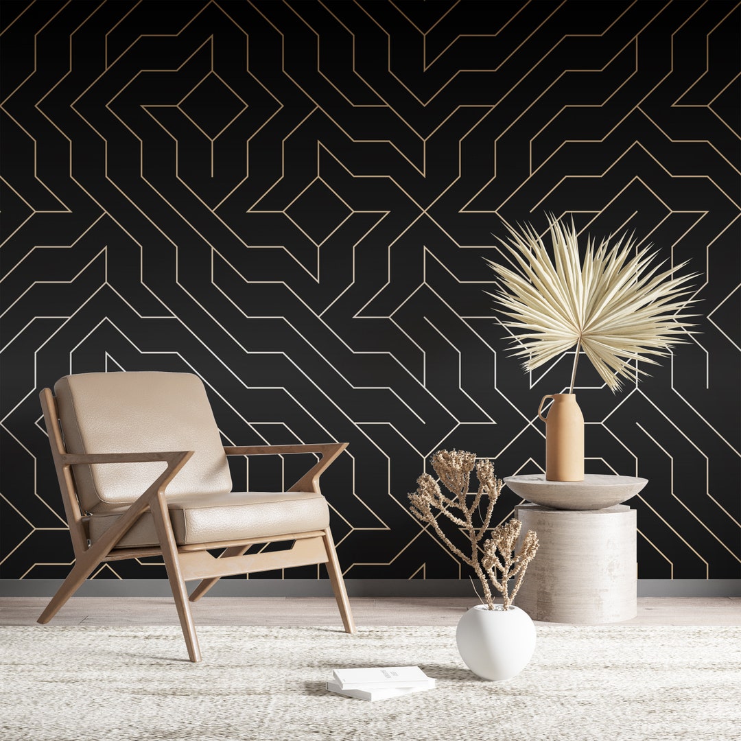 Black and Gold Wallpaper Modern Wallpaper Geometric Peel and Etsy