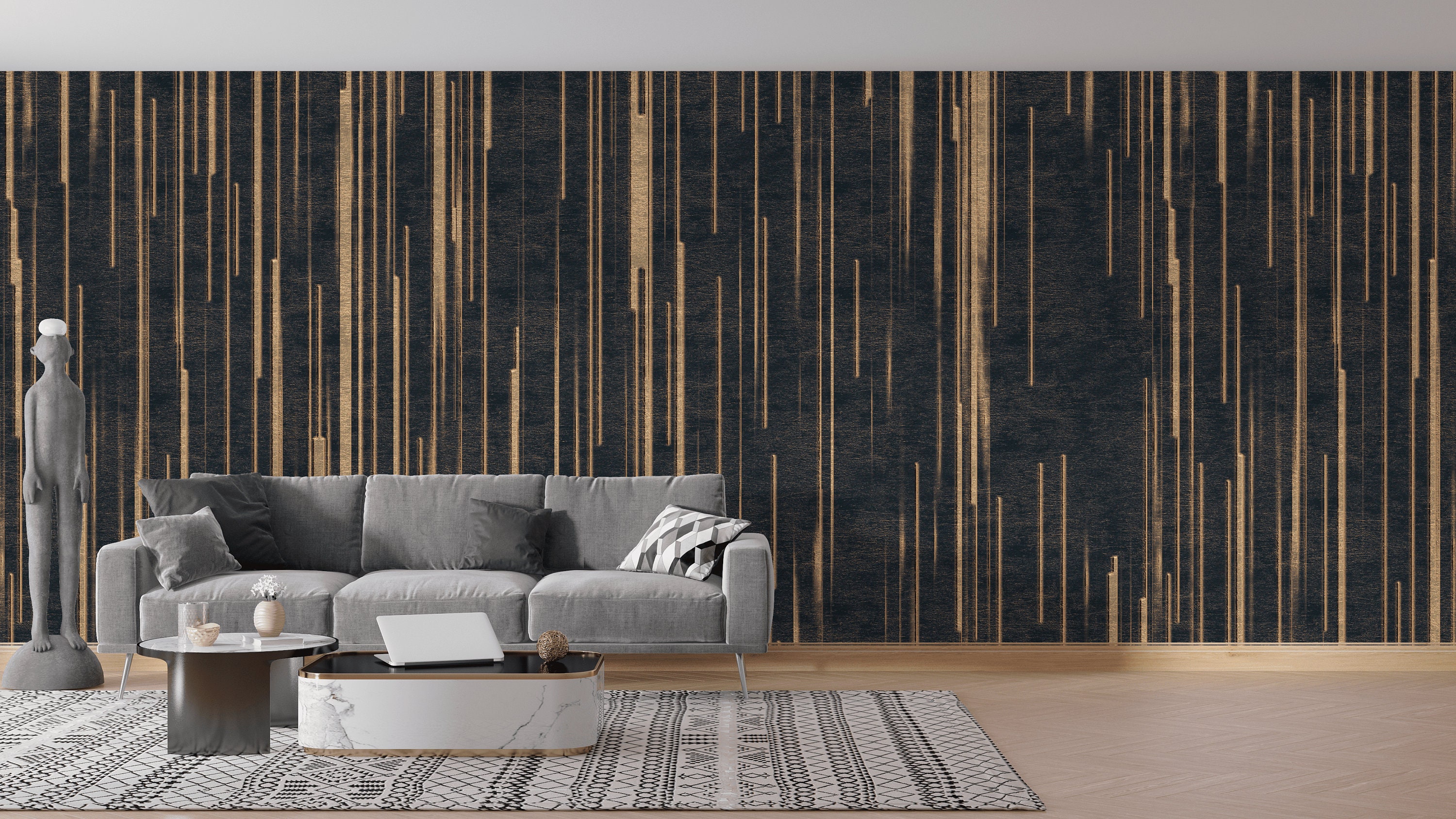 Stylish Bedroom Dark Wallpaper Bamboo Wood Wall Art Abstract - Etsy