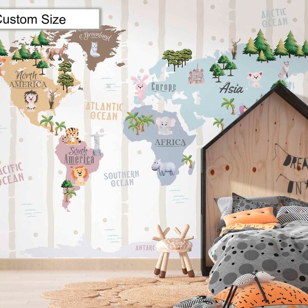 Learning World Map Wallpaper Etsy