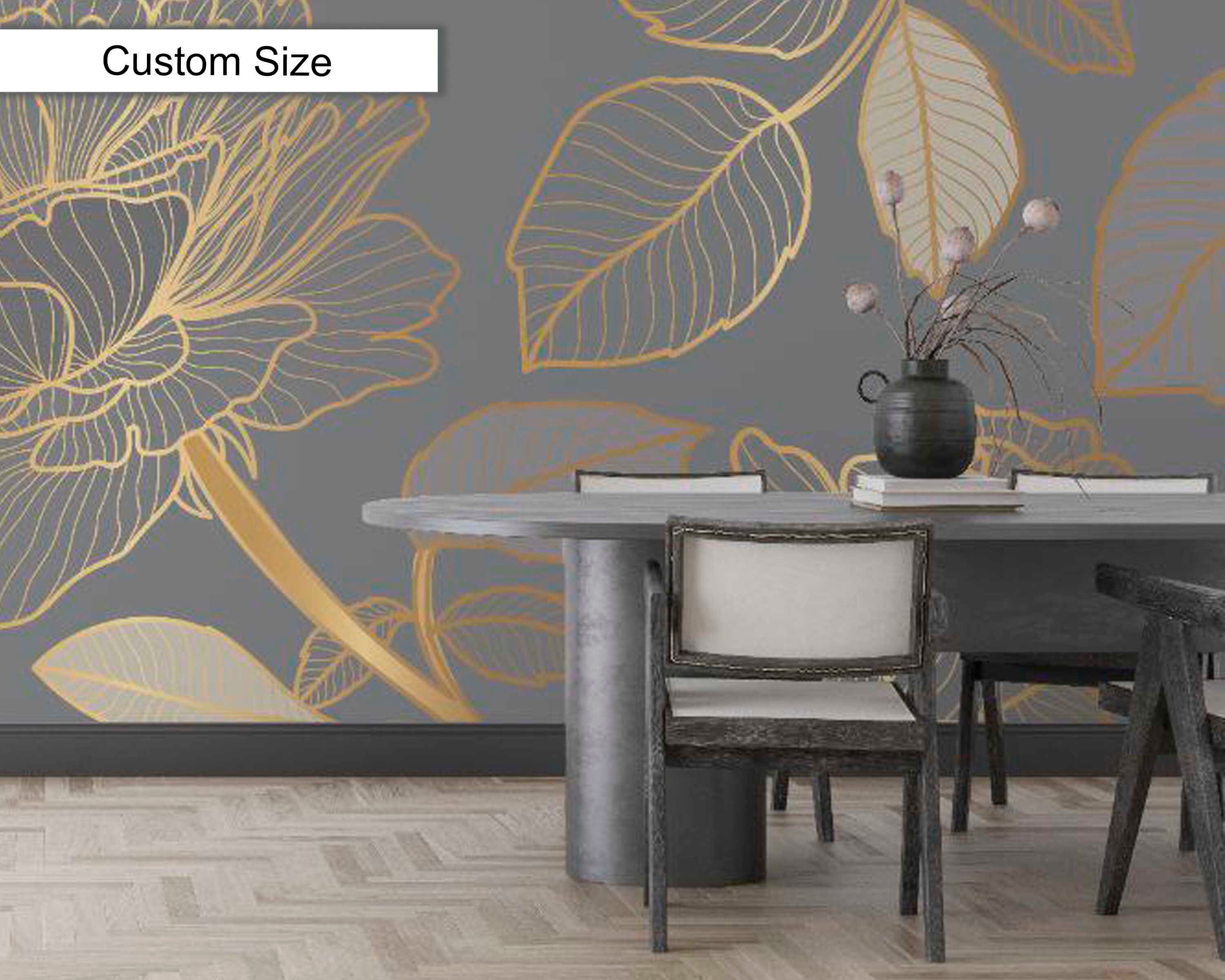 Dark Wallpaper, Gold Palm Leaves Wallpaper, Gold Leaves Wall Art, Wall