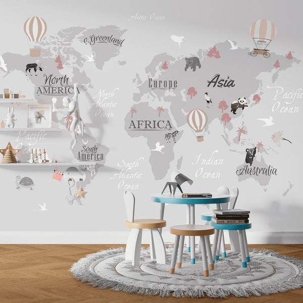 Big World Map Wallpaper Etsy