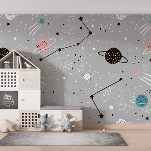 Kids Space Wallpaper, Peel and Stick, Removable Space, Astronomical, Boys and Girls Educational Planets Wall Mural,  Kids Room Decor