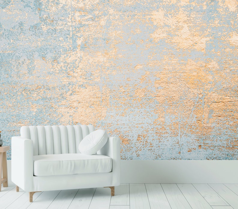 Gold Wallpaper Blue Grey Wallpaper With Gold Abstract Spots Etsy