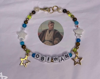 Bracciale Obi Wan Kenobi, ispirato a Star Wars, braccialetto di perline fatto a mano, Ewan McGregor, braccialetto Jedi, braccialetto d'oro, costume di Star Wars
