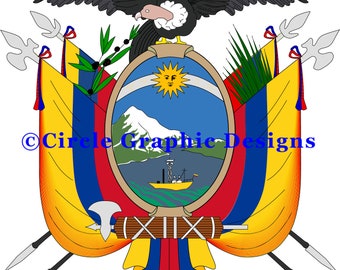 Ecuadoraans erfgoed: hoogwaardige digitale bestanden van wapenschild en nationale vlag | 300ppi | JPG PNG SVG-digitale download