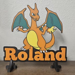 Custom Charizard Name 3d printed Name Desk Sign Kids Sign Gift Stand Included