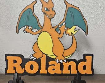 Benutzerdefinierte Glurak Name 3d gedrucktes Name Schreibtischschild Kinder Schild Geschenkständer inklusive