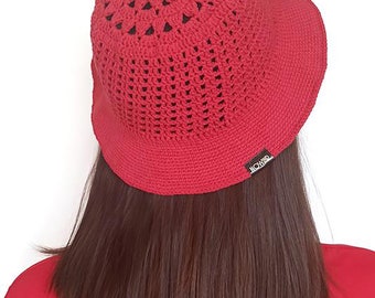 Summer Hat crochet Panama Hat Handmade Crochet SpringHat Hat with Flower Hat with Brim