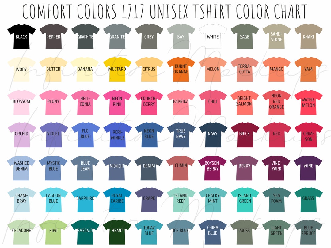 Comfort Colors Color Chart Unisex Tshirt 1717 Color Chart - Etsy