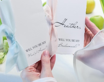 Tarjetas personalizadas para proponer damas de honor con cinta de seda