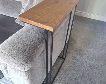 Metal and Wooden Drink Holder: Custom Made Oak & Steel Furniture for a Stylish Living Space