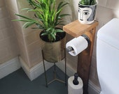 Wooden Metal Toilet Roll Holder and Shelf - Wood Malleable Pipe Rustic Industrial Contemporary Vintage Modern Plant Holder Shelves