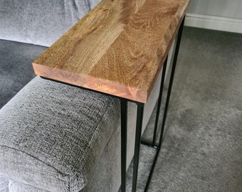 Mango Wood Sofa Side Table | Industrial Style Living Room Furniture | Bespoke Settee Drink Holder | For Home Decor interior Design