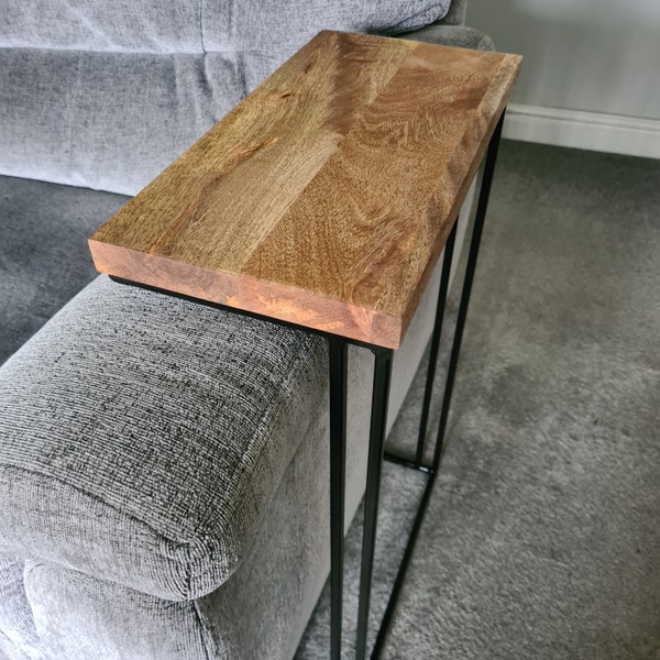 Mango Wood Sofa Side Table | Industrial Style Living Room Furniture | Bespoke Settee Drink Holder | For Home Decor interior Design