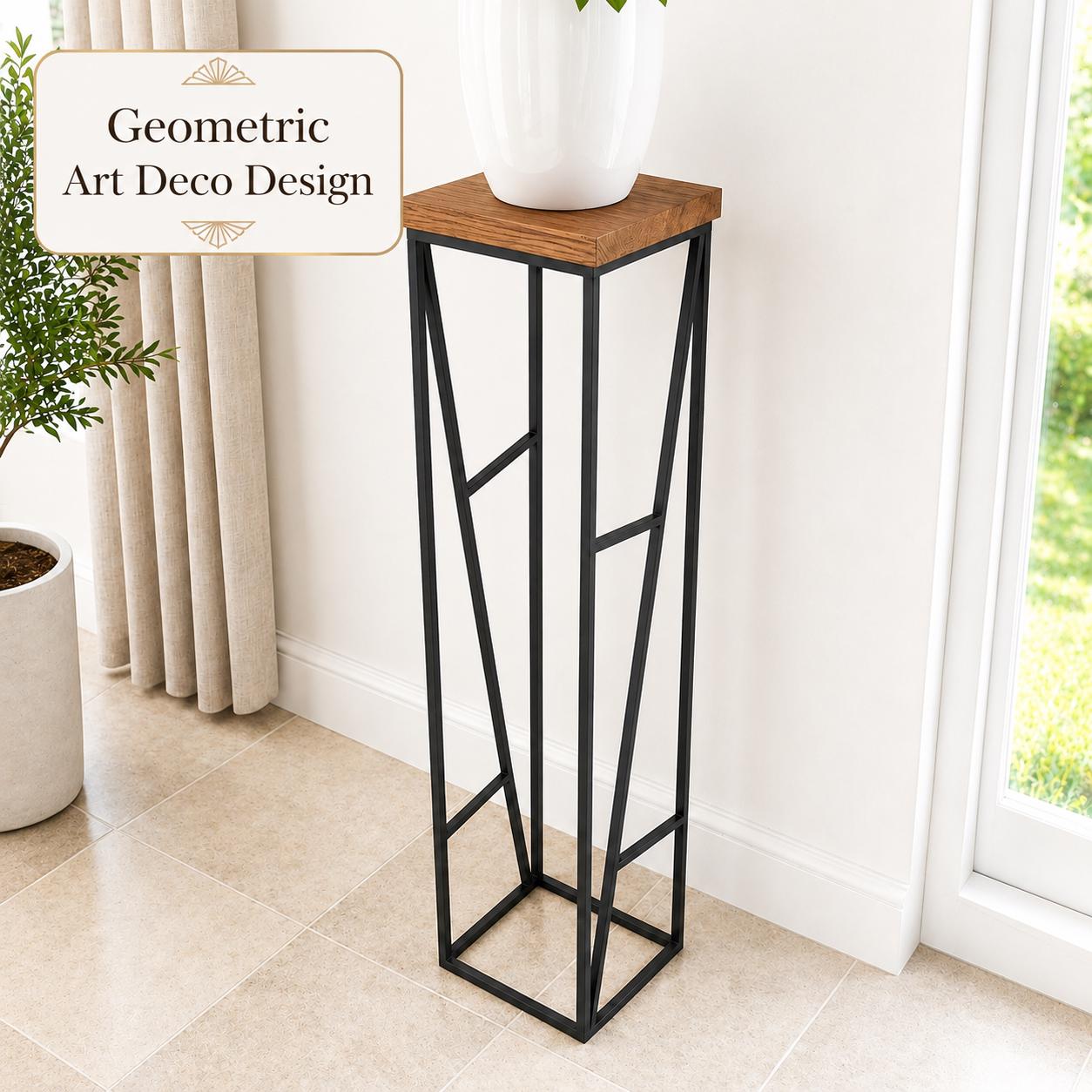 Art Deco Plant Stand Side Table | Geometric Oak & Steel Display Stand |  Handmade Indoor Plant Table - Etsy