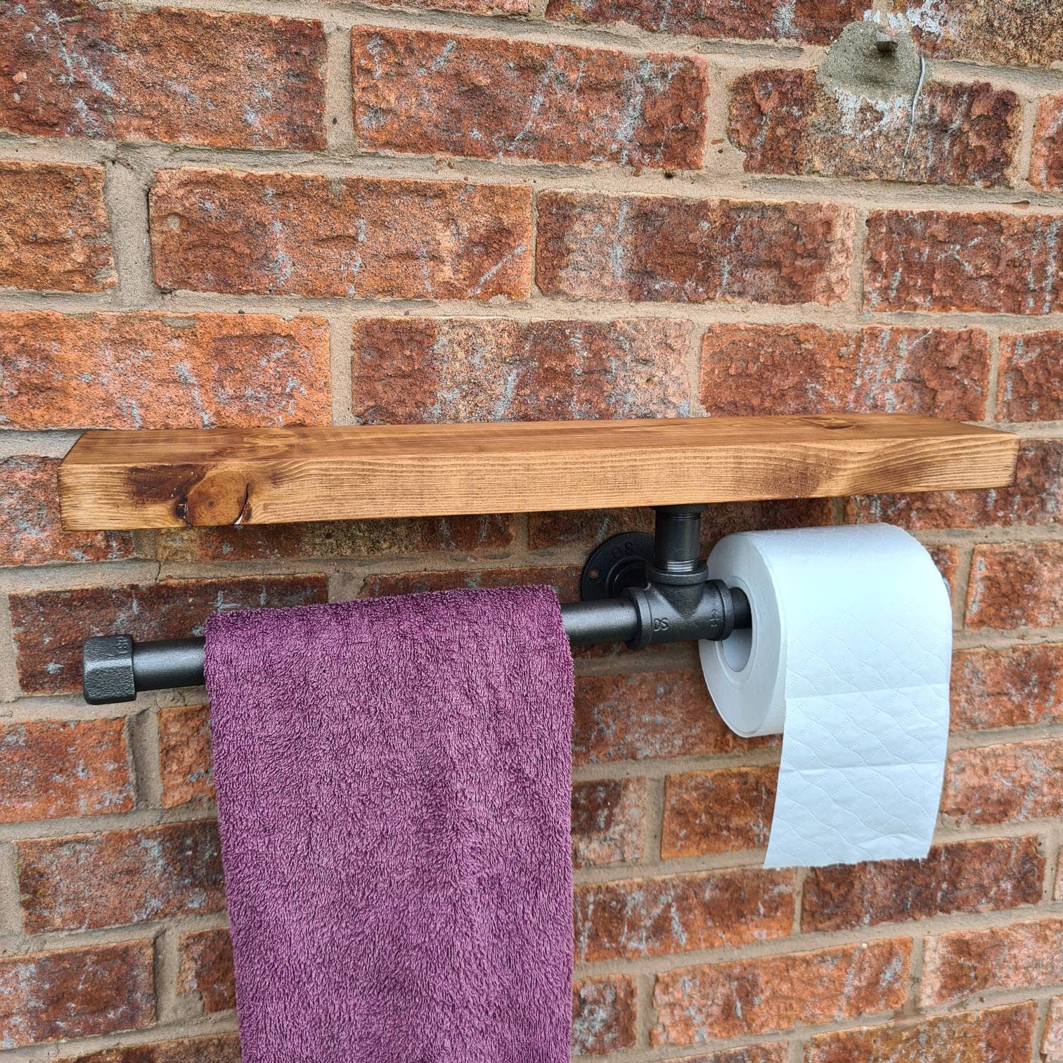Toilet Roll Towel Holder with Shelf Industrial Rustic Etsy
