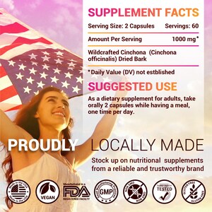 Puede incluir: Una mujer sosteniendo una bandera estadounidense con el texto "PROUDLY LOCALLY MADE". La imagen incluye informaci&oacute;n sobre suplementos, incluido el tama&ntilde;o de la porci&oacute;n, la cantidad por porci&oacute;n y el uso sugerido. El producto est&aacute; hecho en los EE. UU.