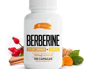 Berberine 100 Capsules Ceylon Cinnamon & Turmeric - Berberine HCL Dietary Supplement  Ideal for Immune Support, Heart, Cholesterol Level