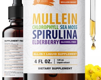 Suplemento líquido de gordolobo, clorofila, musgo marino, espirulina y saúco, extracto herbal sin alcohol, 118 ml (4 onzas líquidas).