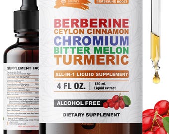 Suplemento líquido de berberina, canela de Ceilán, cromo, melón amargo y cúrcuma, sin alcohol, 118 ml (4 onzas líquidas).