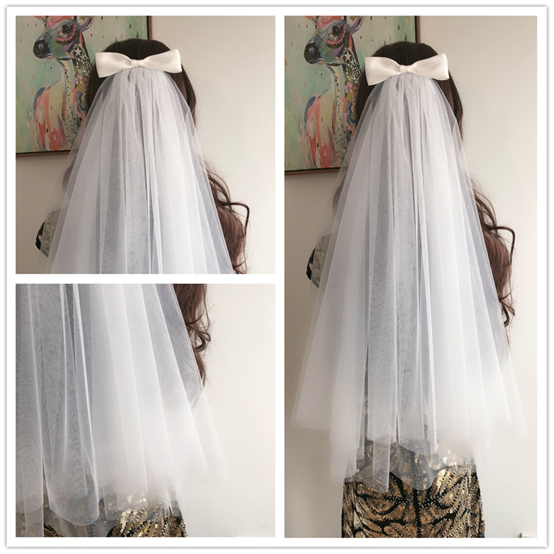 Handmade bow veil White Ivory Bridal Veil Simple Etsy