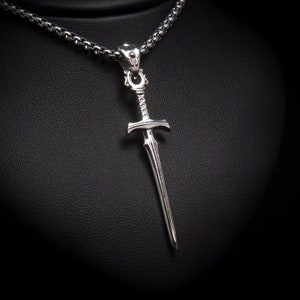 Gothic Silver Longsword Dark Fantasy Pendant Necklace